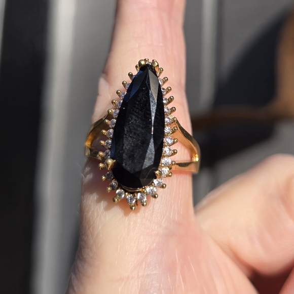 Black Onyx &Topaz Sterling & Gold Statement Ring Sz8.5 - Picture 9 of 11